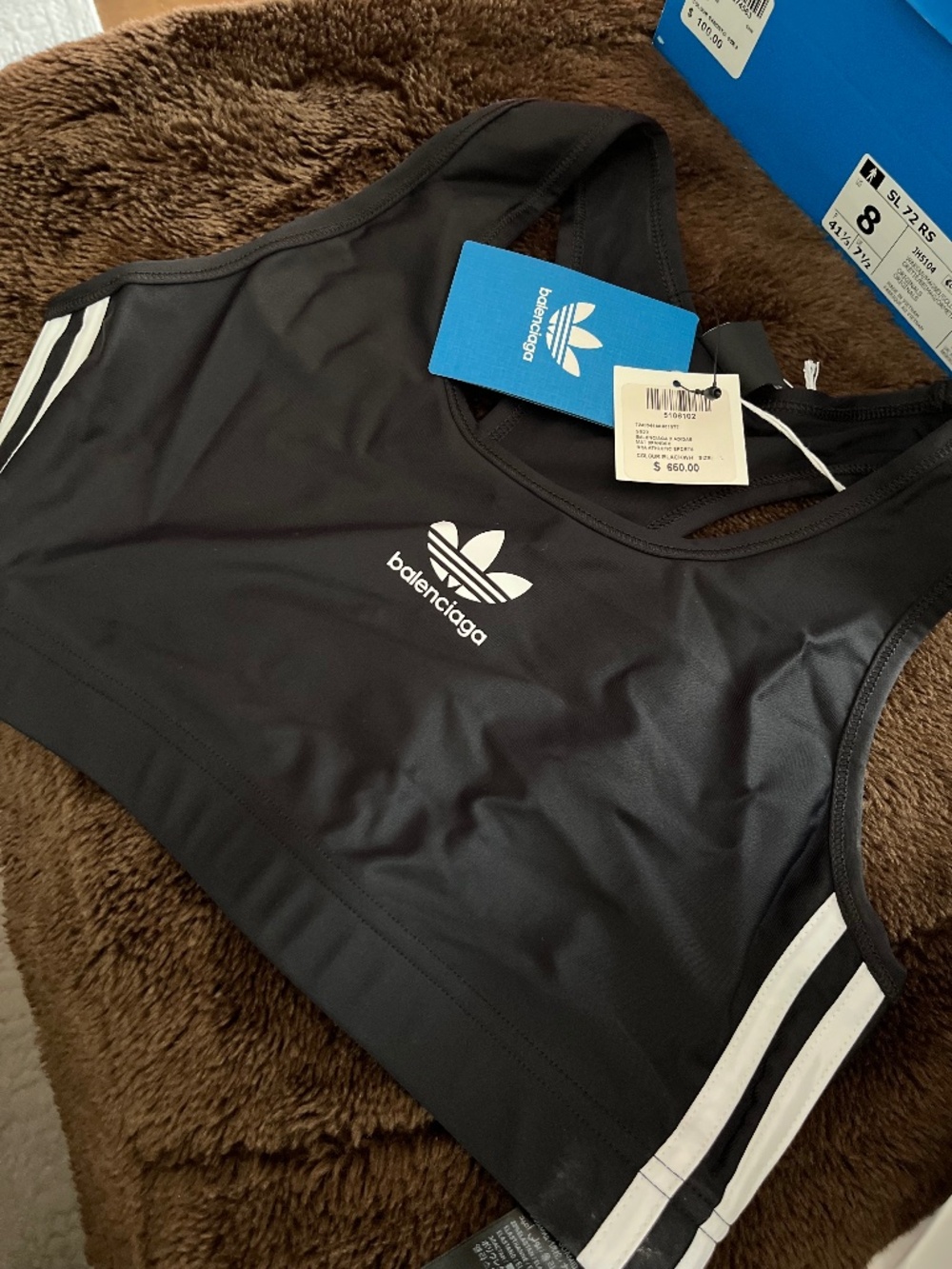 Balenciaga x Adidas Black Sports Bra Crop Top Size L NWT